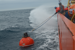 Recovery of mooring subsurface buoy float.
