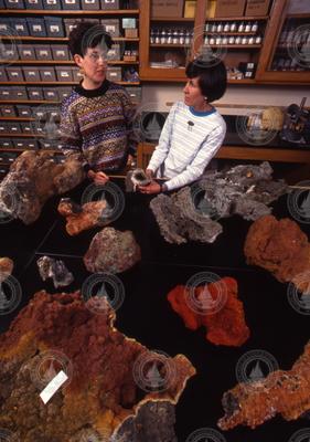 Kathy Gillis and Margaret Sulanowska with rock collection.