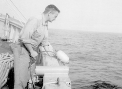Dave Fahlquist working on deck of Bear