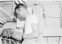 Francis Richards working in lab aboard Albatross III