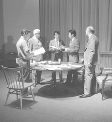 Meeting with Japanese delegates during the Emperor Hirohito visit to Woods Hole.