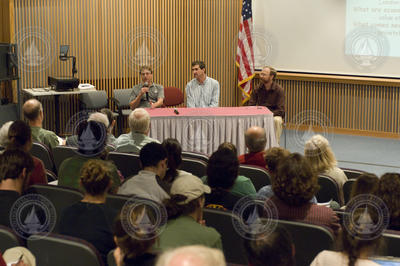 Kite-Powell, Doney, and Buesseler speaking from panel at colloquium.