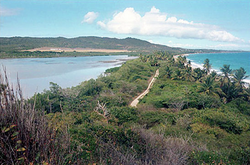 Laguna Playa Grande (left) located behind a Vieques barrier beach.