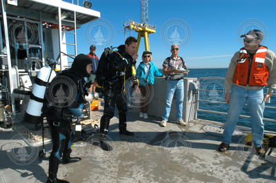Divers preparing to dive off Tioga.