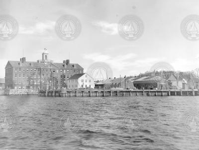 Great Harbor view of WHOI dock and Bigelow Building.