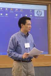 Dr. Jian Lin speaking at Morss Tsunami workshop.