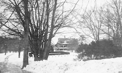 Meteor House in snow.