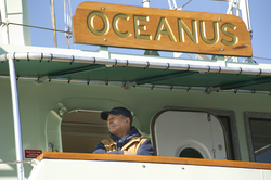 Captain Diego Mello up on the bridge deck of R/V Oceanus.