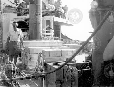 Roy Rather and equipment on deck of Chain