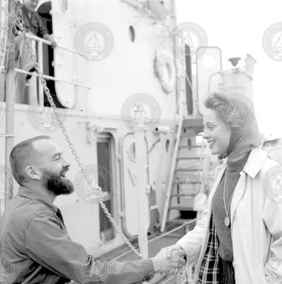 Fritz Fuglister with his daughter Betsy aboard R/V Crawford.