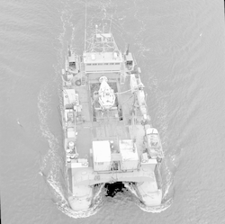 Aerial full view of Lulu with Alvin aboard.