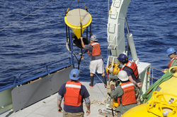 McLane sediment trap is recovered to the deck of Oceanus.