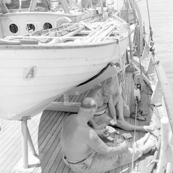 Hans Cook and Bill Shields aboard Atlantis in the Mediterannean.