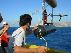 Hanu Singh deploys SeaBED from the research vessel Aegaeo.