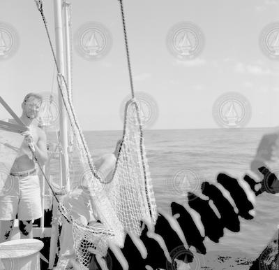 Herb Curl working with large net aboard Chain