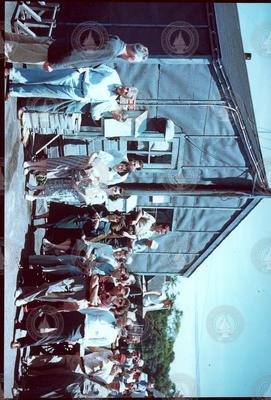 Columbus Iselin addressing the WHOI staff