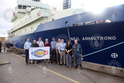 ONR and WHOI representatives with R/V Armstrong after transfer.
