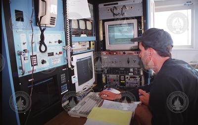 Steve Faluotico monitoring Alvin dive communications station.