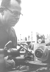 Otis Hunt in the machine shop.