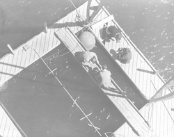 Aerial view of people working aboard Euphausia Raft