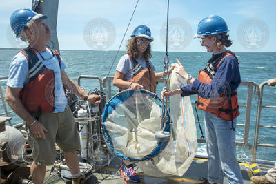 Phil Alatalo preparing Brooke Torjman and Sam Kenah for the plankton net exercise.
