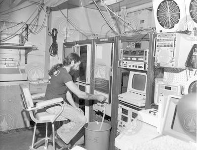 Thomas O'Brien in lab below deck aboard Knorr