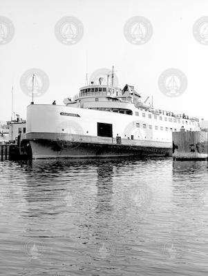 Steamship authority ferry vessel Nantucket at Woods Hole dock.