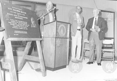 Charles Adams at podium, McLean Lab ceremony