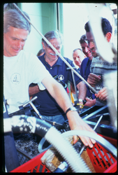 Holger Jannasch looking at the samples retrieved from Alvin.