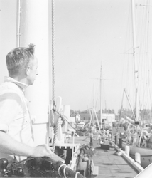 Eugene Mysona aboard unidentified ship at dock