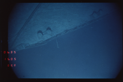 Overhead image of the Titanic wreck site, taken by the ANGUS sled cameras.