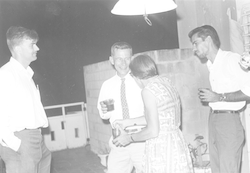 Dick Chase, Bill Von Arx, and Betty Bunce at party in San Juan