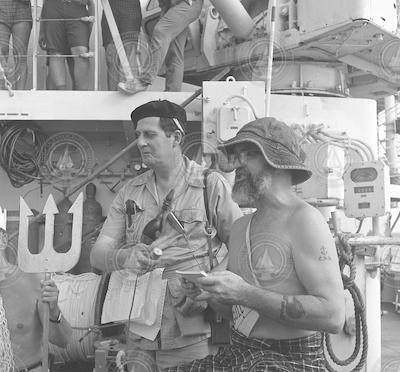 Dana Densmore and Rocky Miller during Atlantis II line crossing.