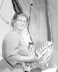 Mary Sears about to christen Atlantis II