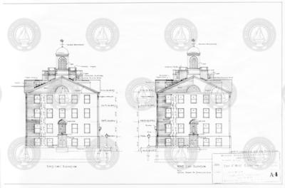 East and West Elevation drawings of original WHOI (Bigelow Building).