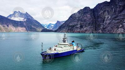 R/V Neil Armstrong waits out a storm in Prince Christian Sound, Greenland.