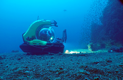 Deep Rover 2 exploring a seamount near Santiago Island, Galápagos.