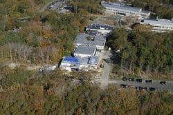 Aerial view of McLean Building.  Marine Research Facility is in the background.