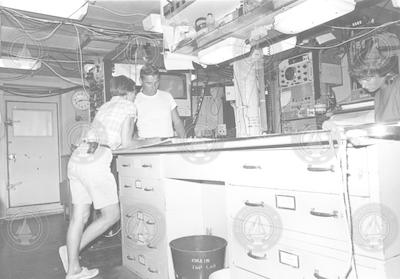 Betty Bunce (left) working in top lab aboard Chain