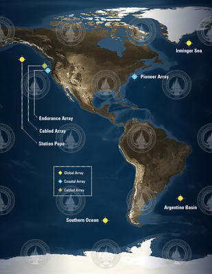Map showing locations of the OOI Global, Coastal and Cabled Arrays.