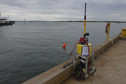 AComms equipment undergoing testing on the WHOI dock.