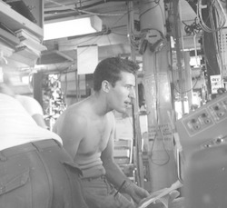 Dave Ross below deck aboard R/V Chain