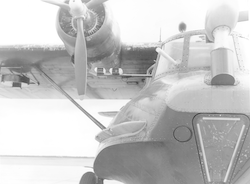 Instrumentation and propeller in view on PBY aircraft