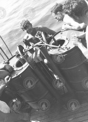 Maurice Ewing and Adrian Lane with water drums