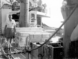 Roy Rather and equipment on deck of Chain