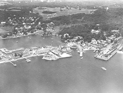 Aerial view of Woods Hole and WHOI dock area