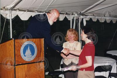 John Farrington and Judy McDowell congratulating Margie Oleksiak.