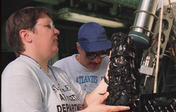 Margo Edwards and Dan Fornari with a recovered specimen.