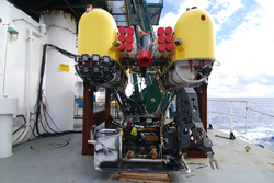 HROV Nereus in its stand on the deck of Kilo Moana.