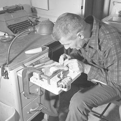 Barrett McLaughlin working on scrimshaw.